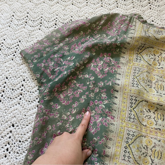 Aiyia Floral Boho Lagenlook Short Sleeve Cotton Top Green (Large) - Picture 6 of 7